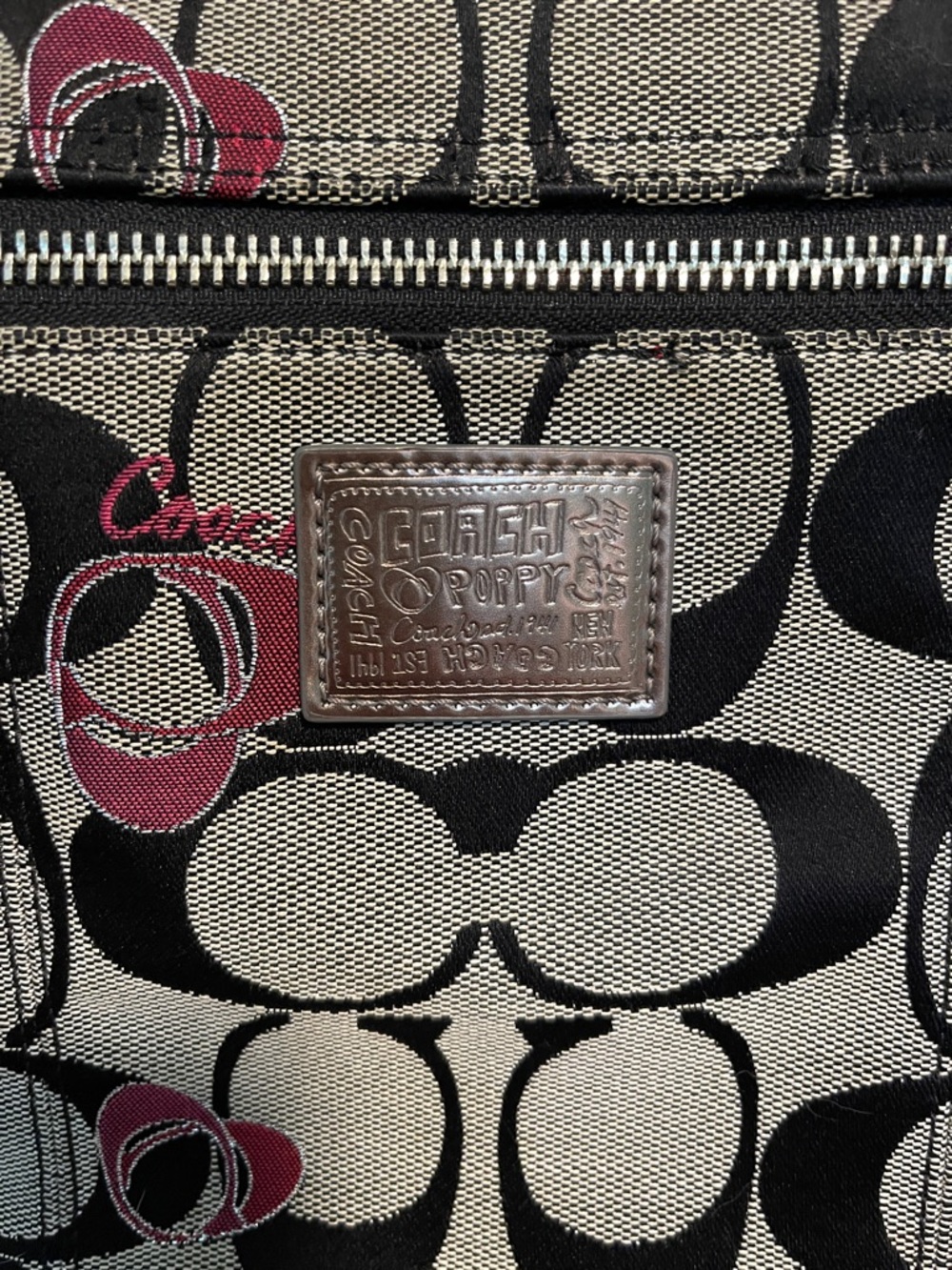 Coach Poppy Signature Canvas Tote in Black, Gray & Pink - Picture 2 of 13